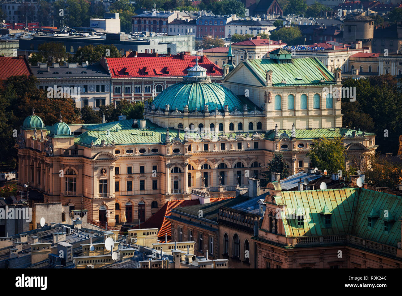 Juliusz Slowacki Theatre (Polish: Teatr im. Juliusza Slowackiego) in city of Krakow, Poland. Eclectic style city landmark from 1893 with neo-baroque e Stock Photo