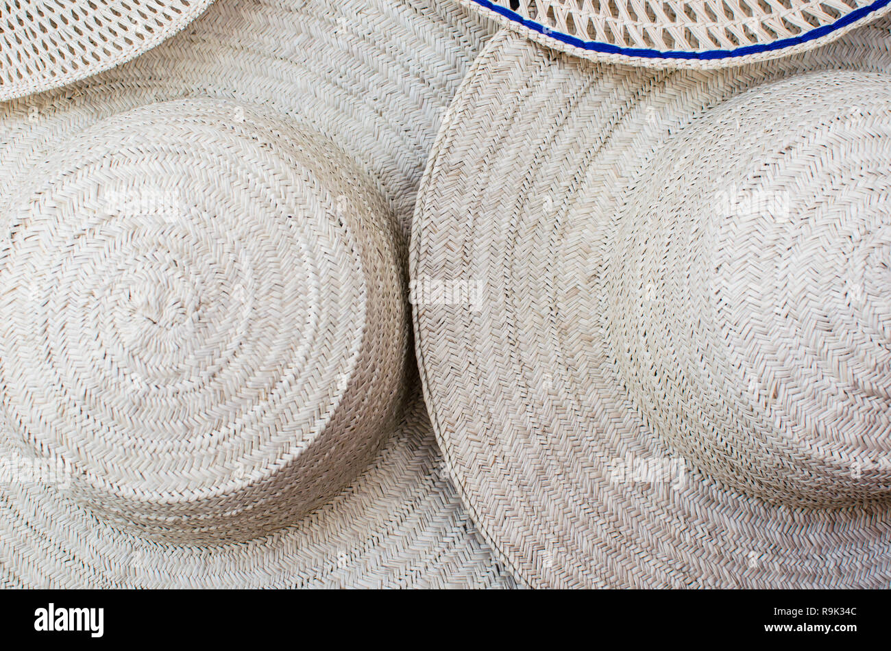 A variety of Panamanian hats for sale Stock Photo
