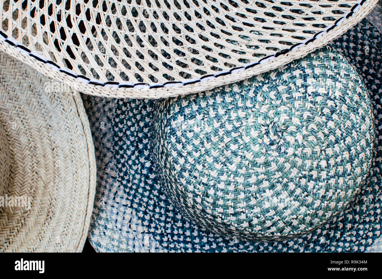 Panamanian hats for sale. There are a variety of traditional Panamanian hats, which differ from the well known Panama Hats (from Ecuador) Stock Photo
