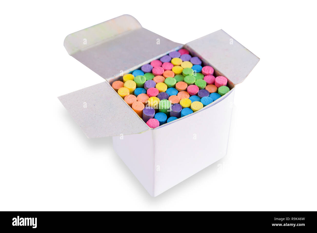 Colorful chalk in a blank cardboard box, Box of chalk for design isolated  white background with clipping path Stock Photo - Alamy