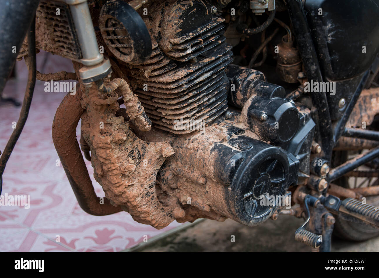 dirty mud on motorcycle engine Stock Photo Alamy