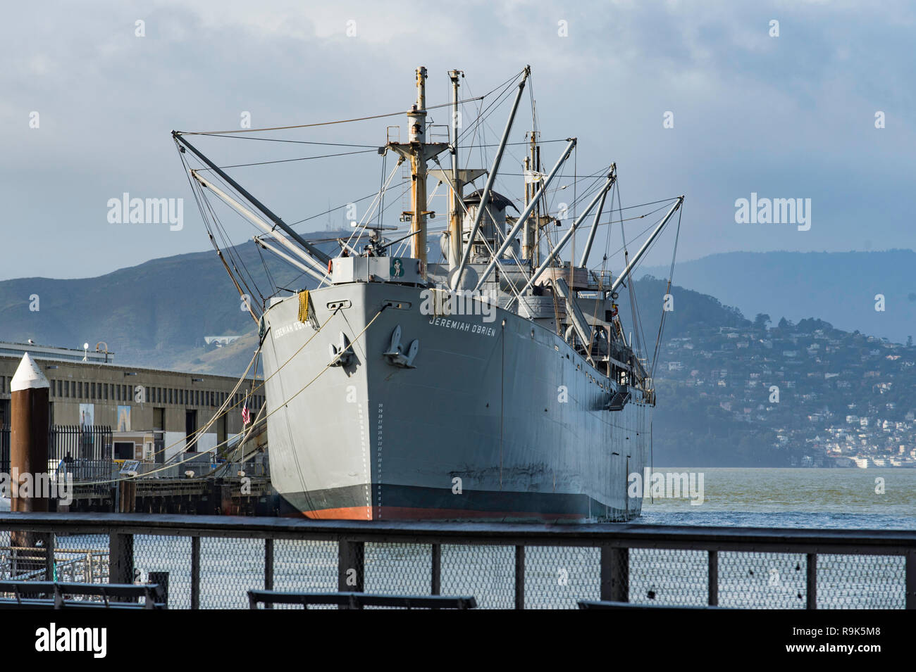 Liberty Ship, Jeremiah O'Brien At Pier 45, Fisherman's Wharf, San Francisco, California is a ex US Navy vessel that was active in the D Day landings Stock Photo