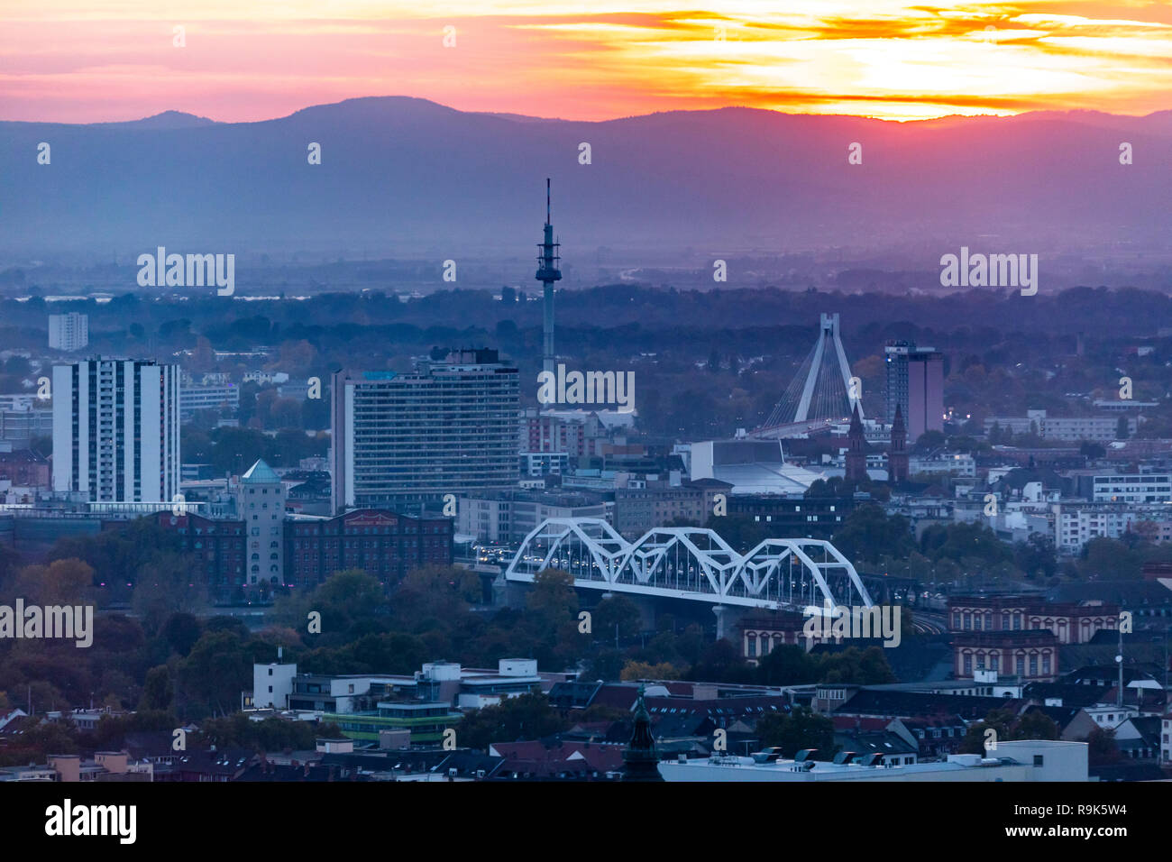 View of downtown Mannheim and Ludwigshafen, in the back, from the