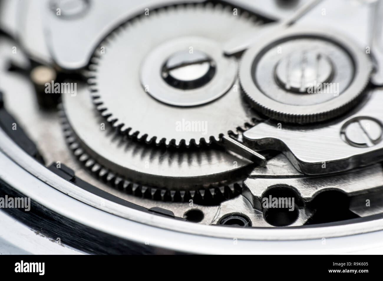 Mechanical watch / Gear Clock. Close up cogs and gears inside clock
