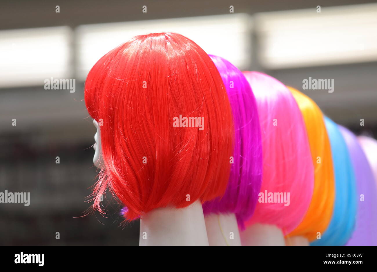 Mannequin colourful hair display Stock Photo Alamy