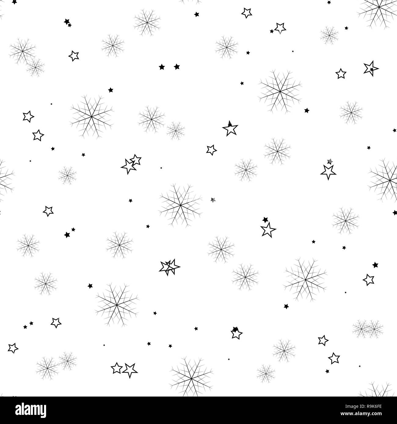 Snowflake simple seamless pattern. Black snow on white background ...