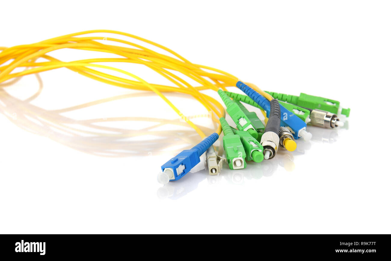 Fiber Optic CONNECTORS isolated on white background Stock Photo