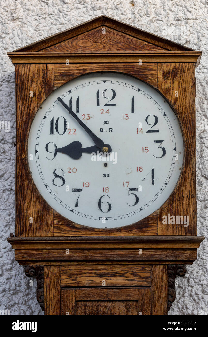 Reway Clock a large wooden station railway clock in the waiting room at ryde pier ...