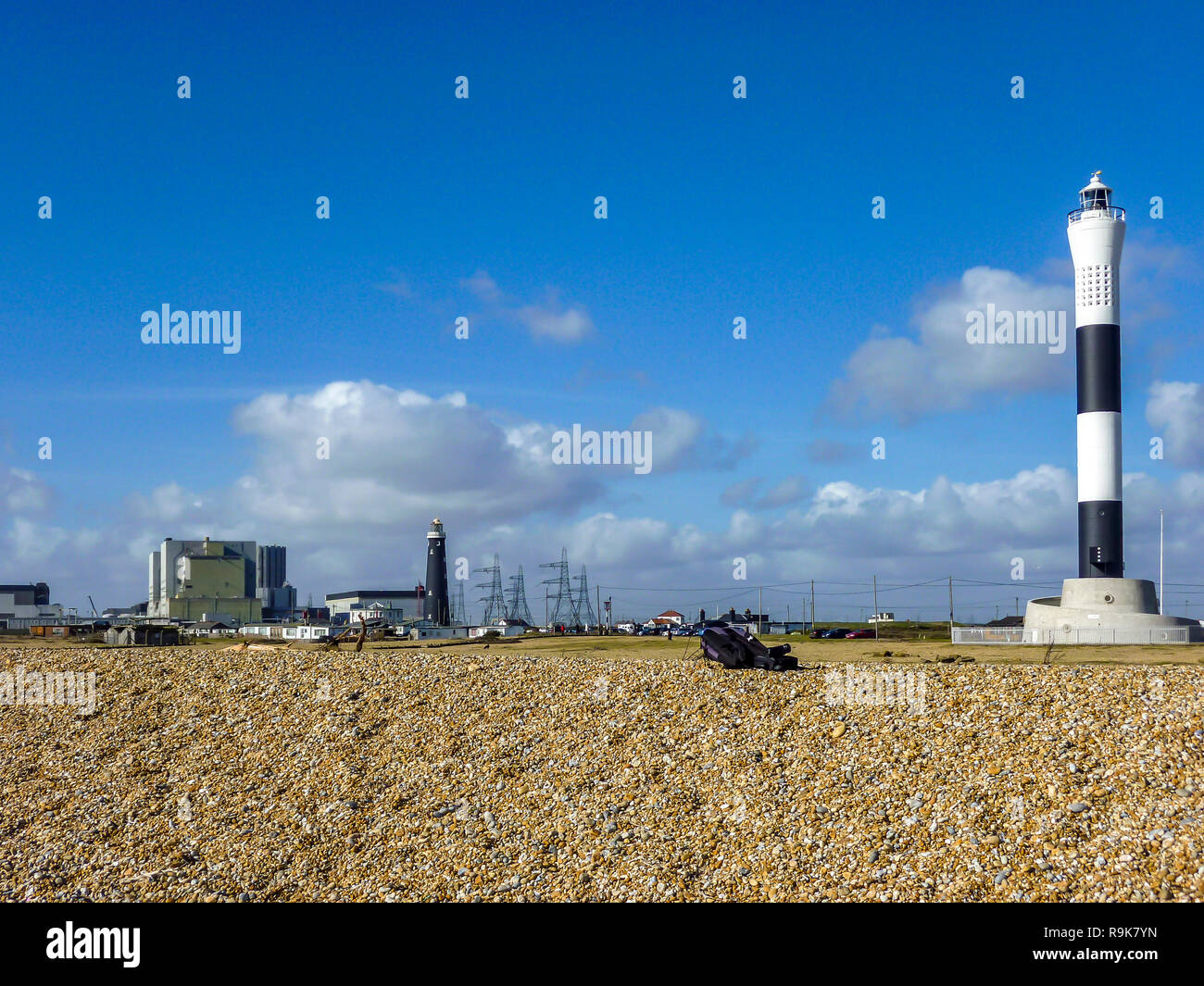 Dungeness Lighthouse And Nuclear Power Station England Stock Photo dungeness-lighthouse-and-nuclear-power-station-england-stock-photo