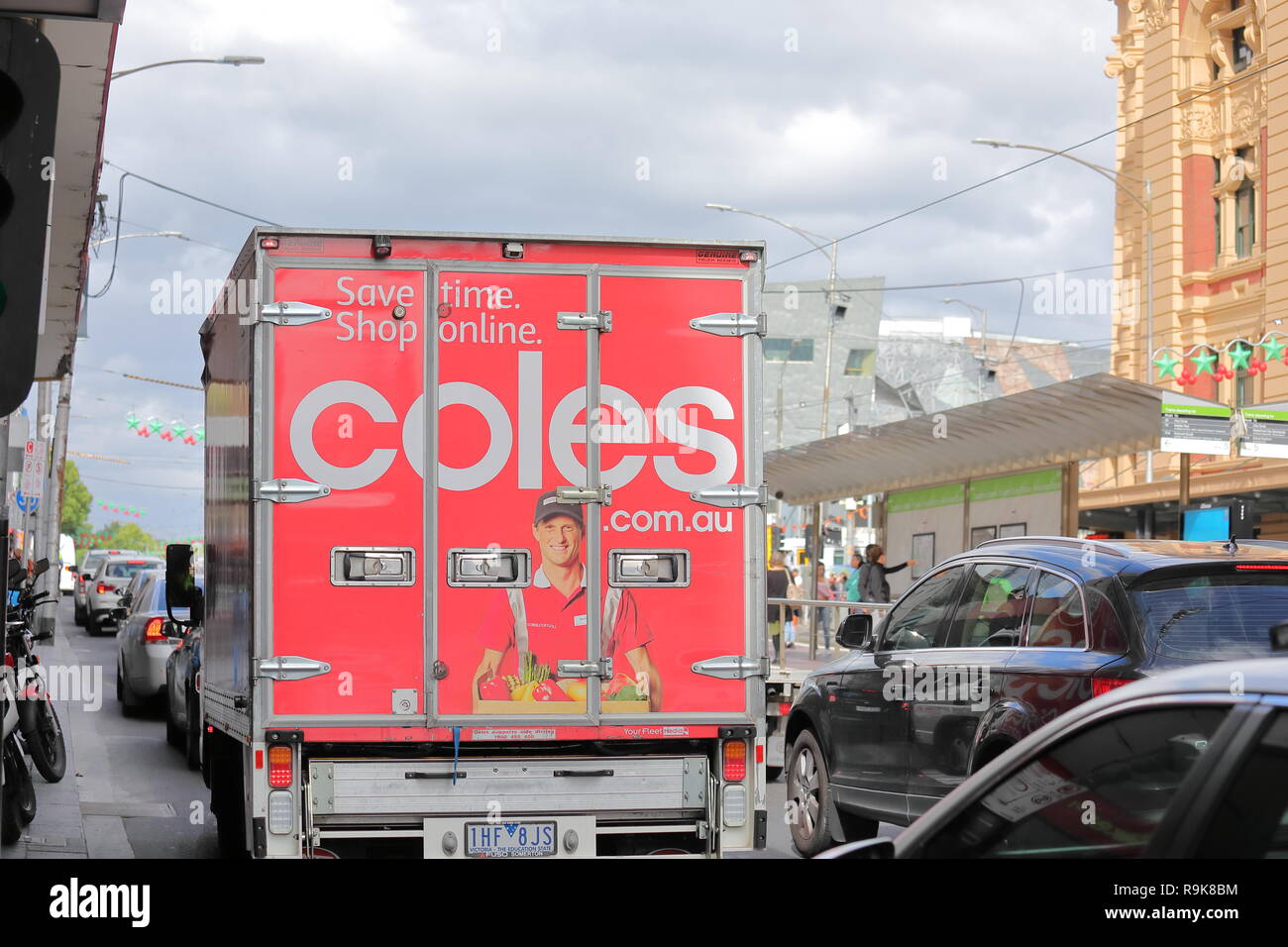 Coles supermarket truck deliver groceries in Melbourne Australia Stock Photo