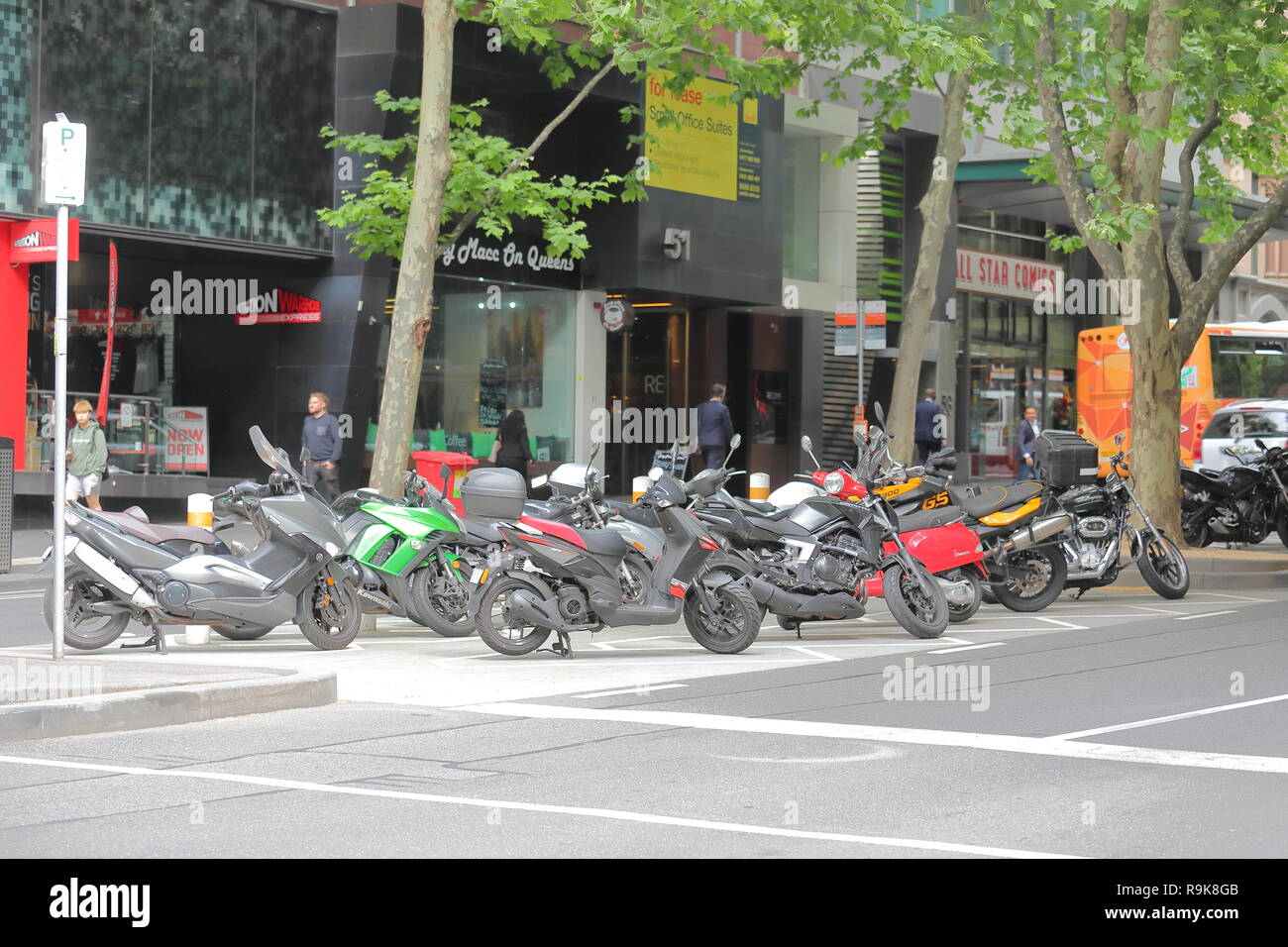 Motorbike parked at motorbike parking in downtown Melbourne Australia