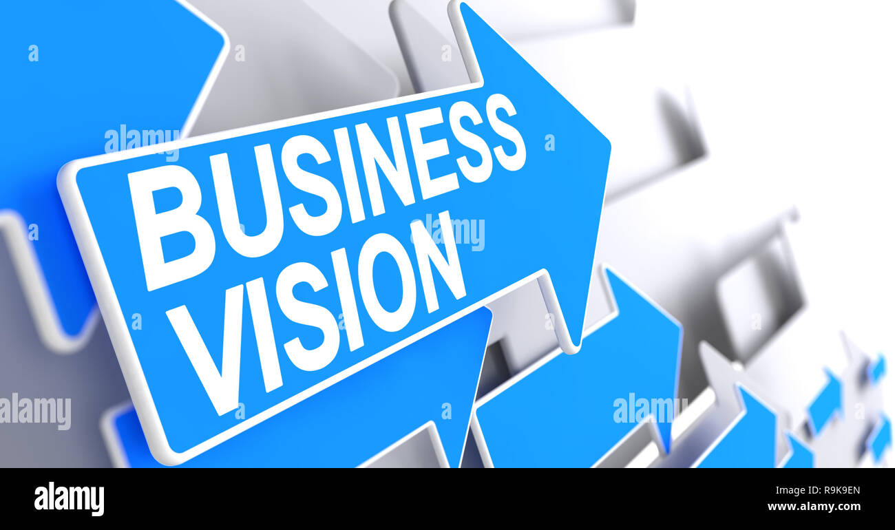 Business Vision - Blue Cursor with a Inscription Indicates the Direction of Movement. Business Vision, Message on Blue Pointer. 3D Render. Stock Photo