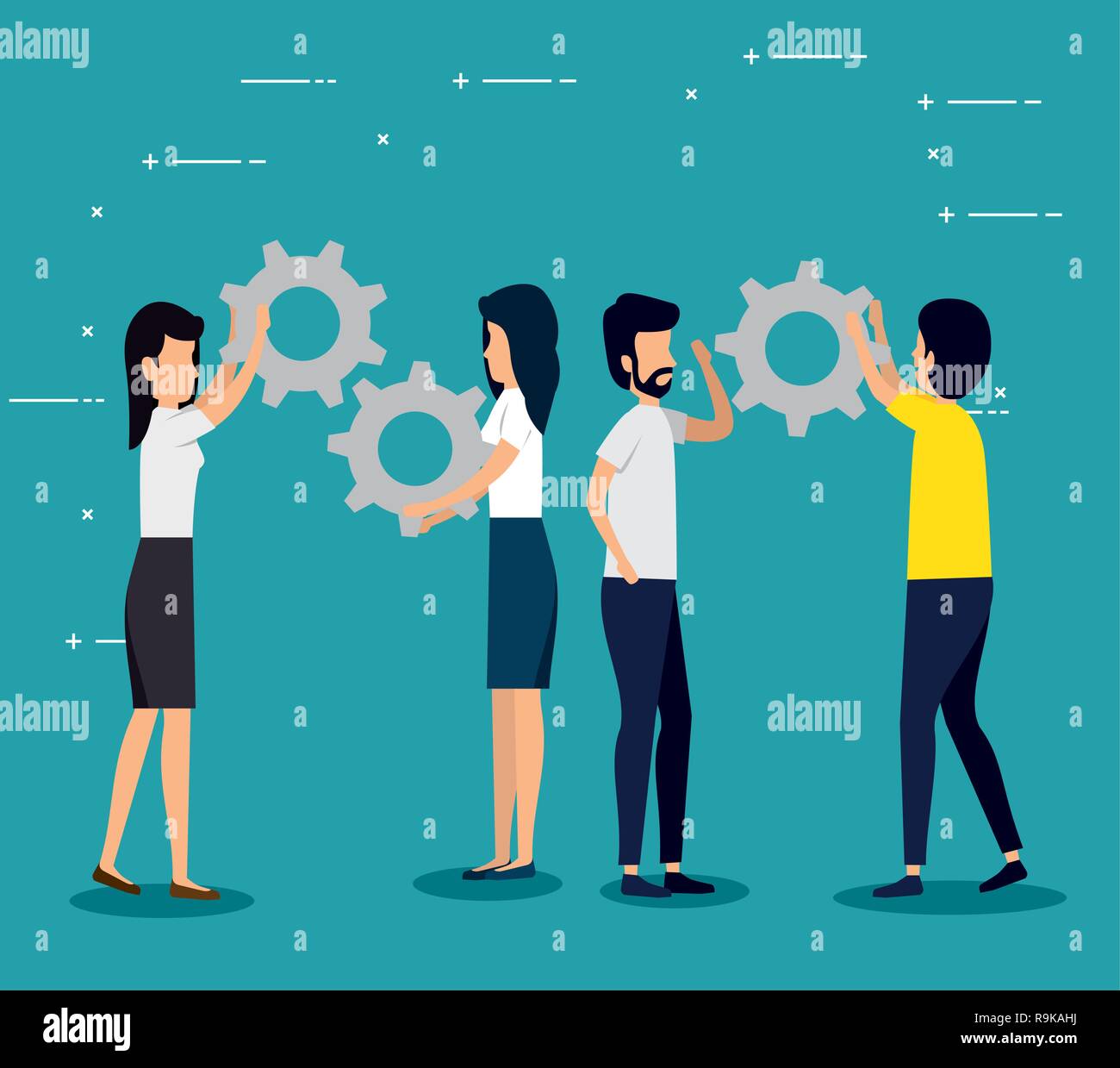 women and men teamwork with gears industry Stock Vector Image & Art - Alamy