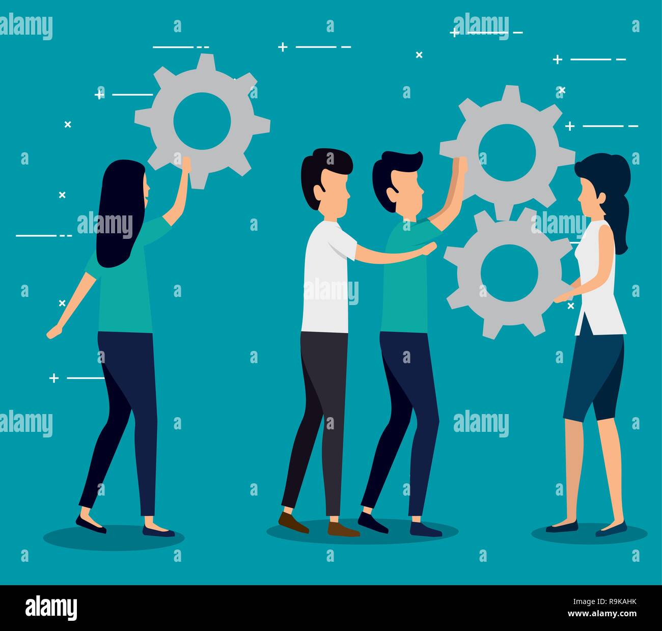 women and men business teamwork with gears Stock Vector Image & Art - Alamy