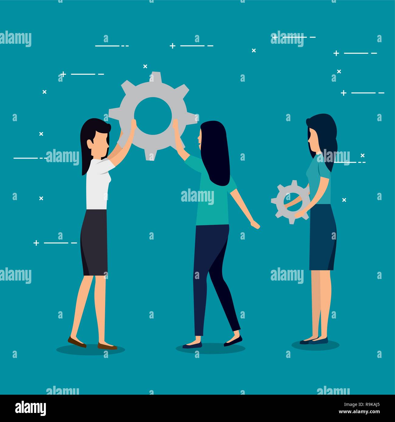 women business teamwork with gears industry Stock Vector Image & Art ...