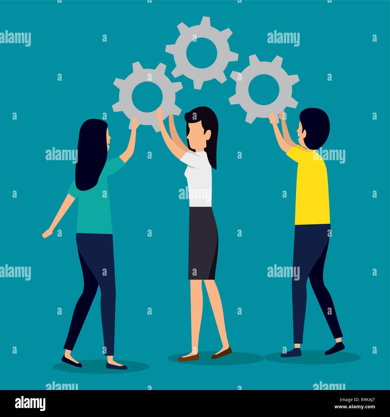 Business people connecting gears Stock Vector Images - Alamy