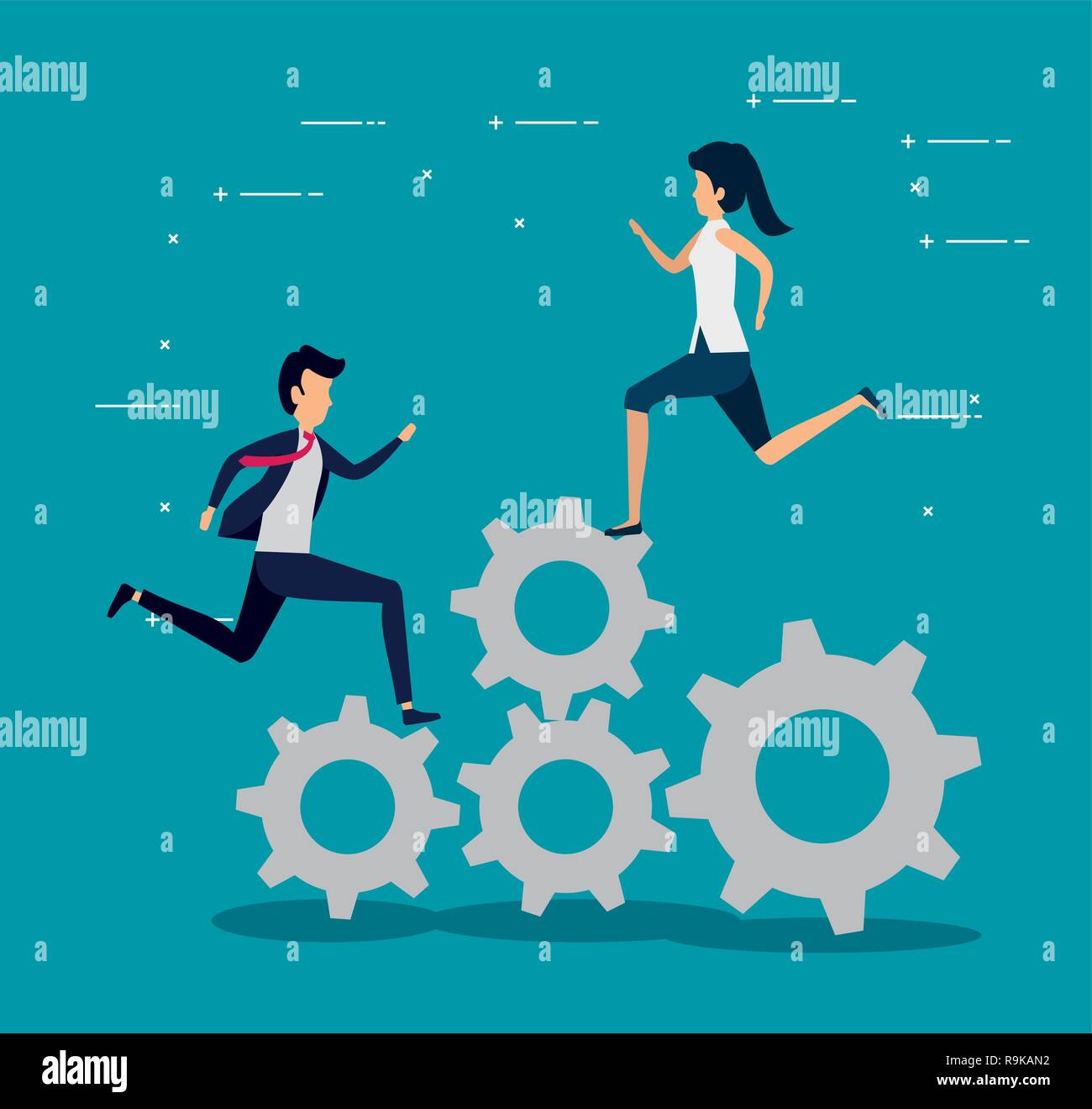 woman and man teamwork with gears industry Stock Vector Image & Art - Alamy