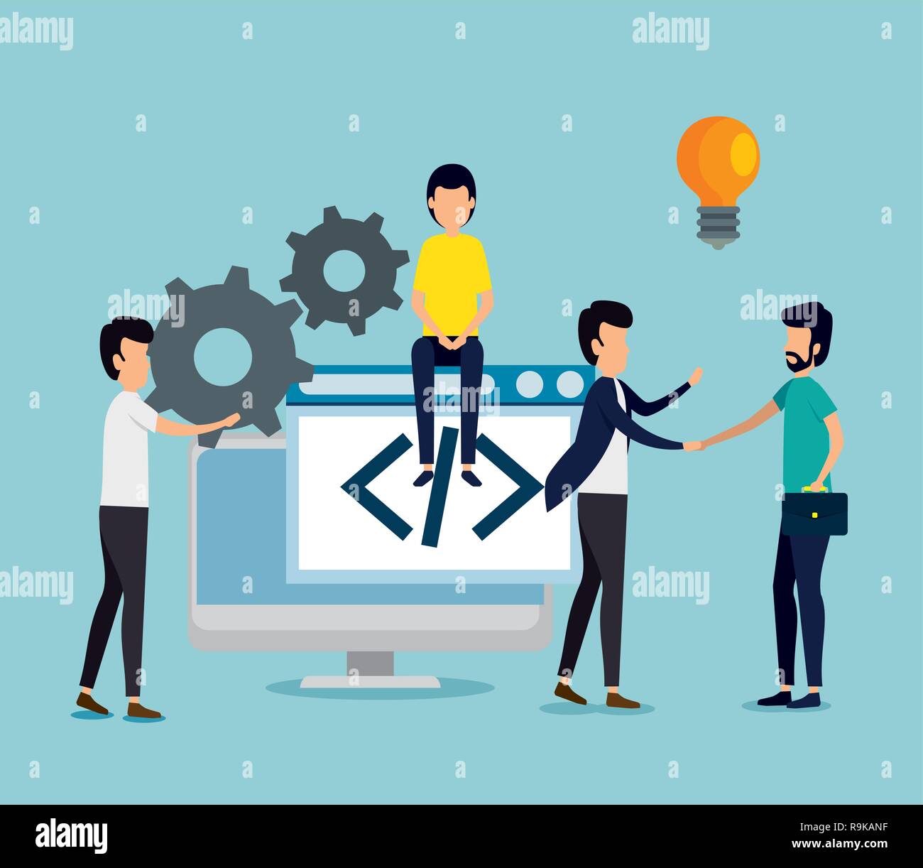 Business people connecting gears Stock Vector Images - Alamy
