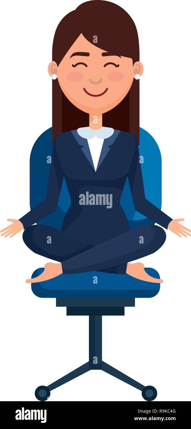 elegant businesswoman with lotus pose in office chair Stock Vector