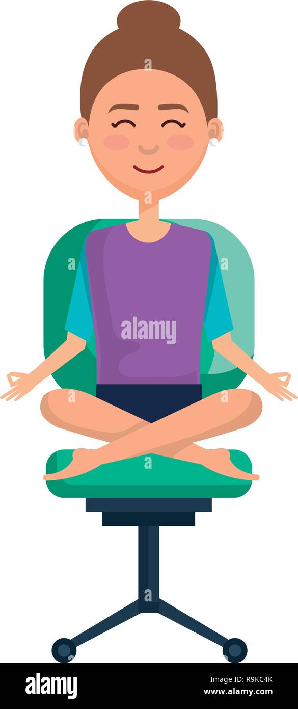 elegant businesswoman with lotus pose in office chair Stock Vector