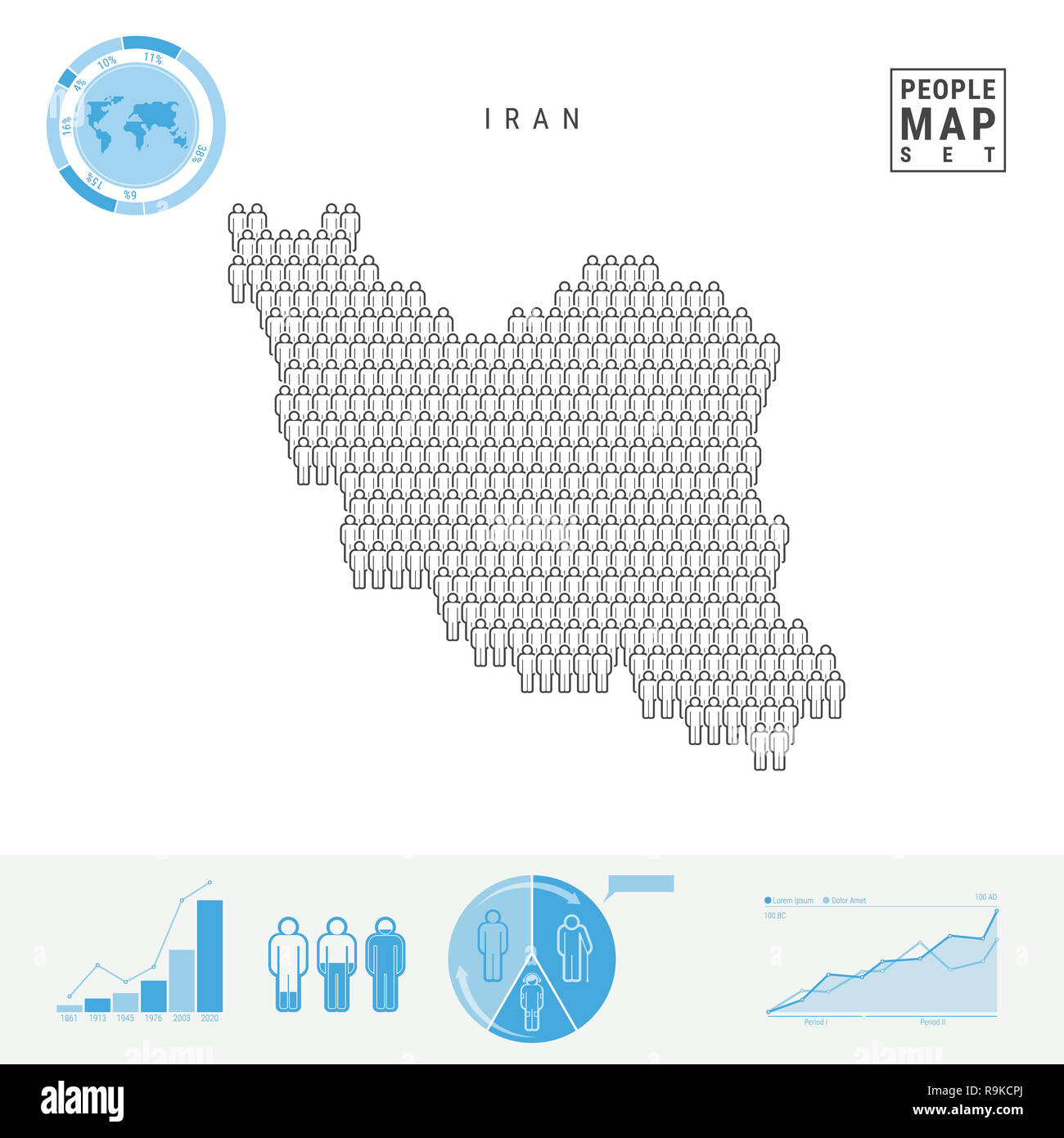Iran People Icon Map. People Crowd in the Shape of a Map of Iran. Stylized Silhouette of Iran