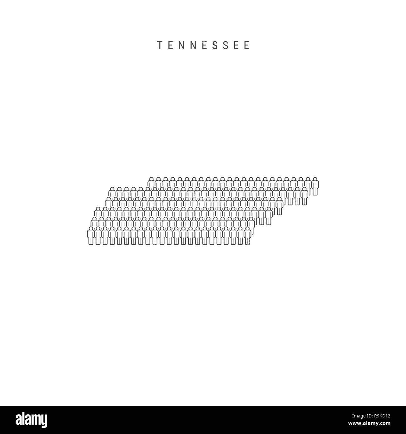 People Map of Tennessee, US State. Stylized Silhouette, People Crowd in the Shape of a Map of Tennessee. Tennessee Population. Illustration Isolated o Stock Photo