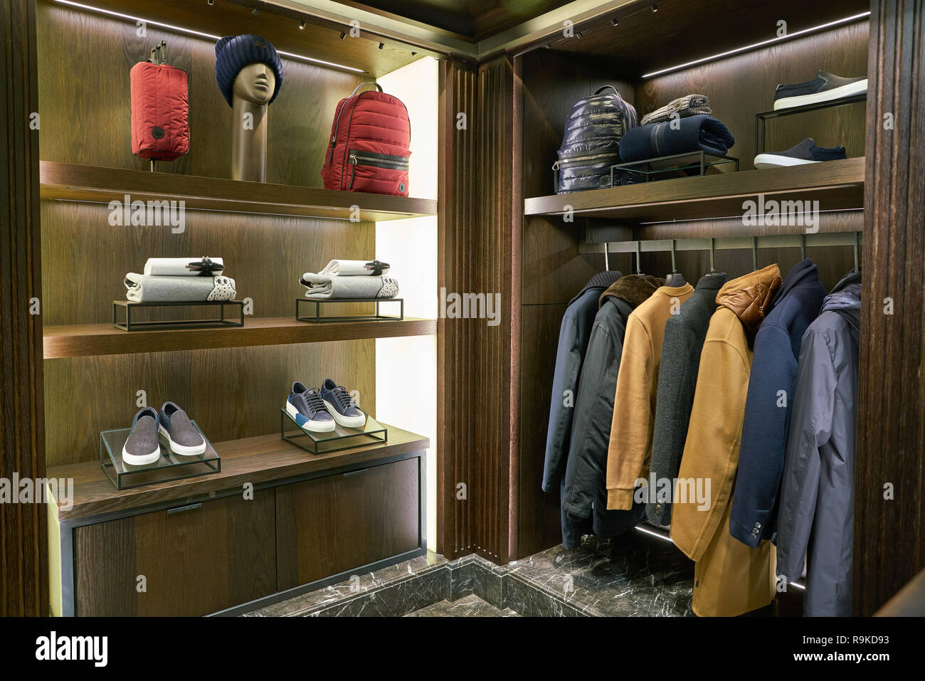 ROME, ITALY - CIRCA NOVEMBER, 2017: interior shot of a Moncler store in  Fiumicino International Airport. Moncler is an Italian apparel manufacturer  an Stock Photo - Alamy