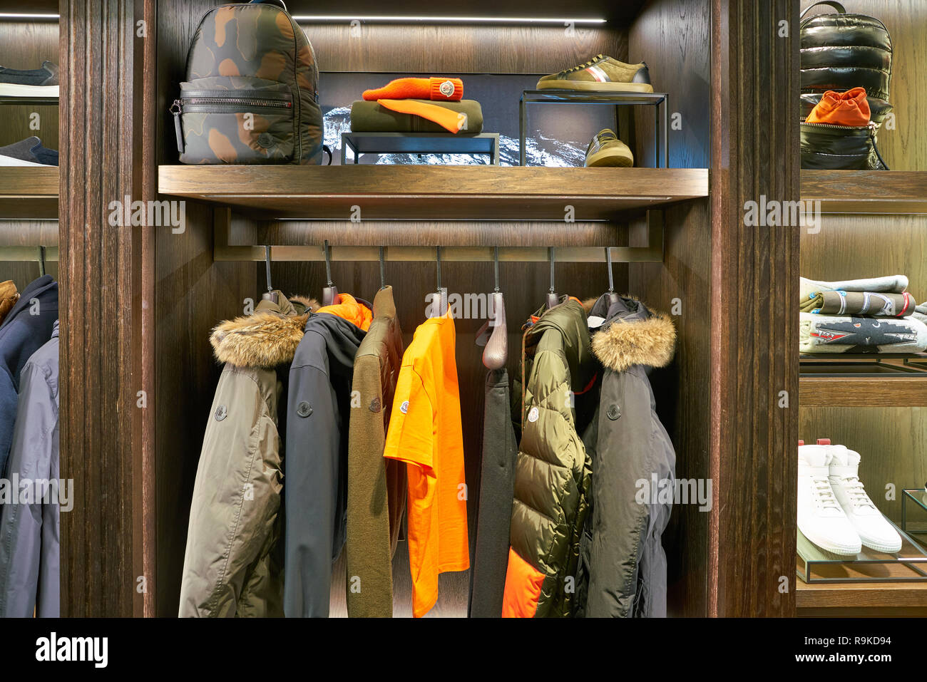 ROME, ITALY - CIRCA NOVEMBER, 2017: interior shot of a Moncler store in  Fiumicino International Airport. Moncler is an Italian apparel manufacturer  an Stock Photo - Alamy