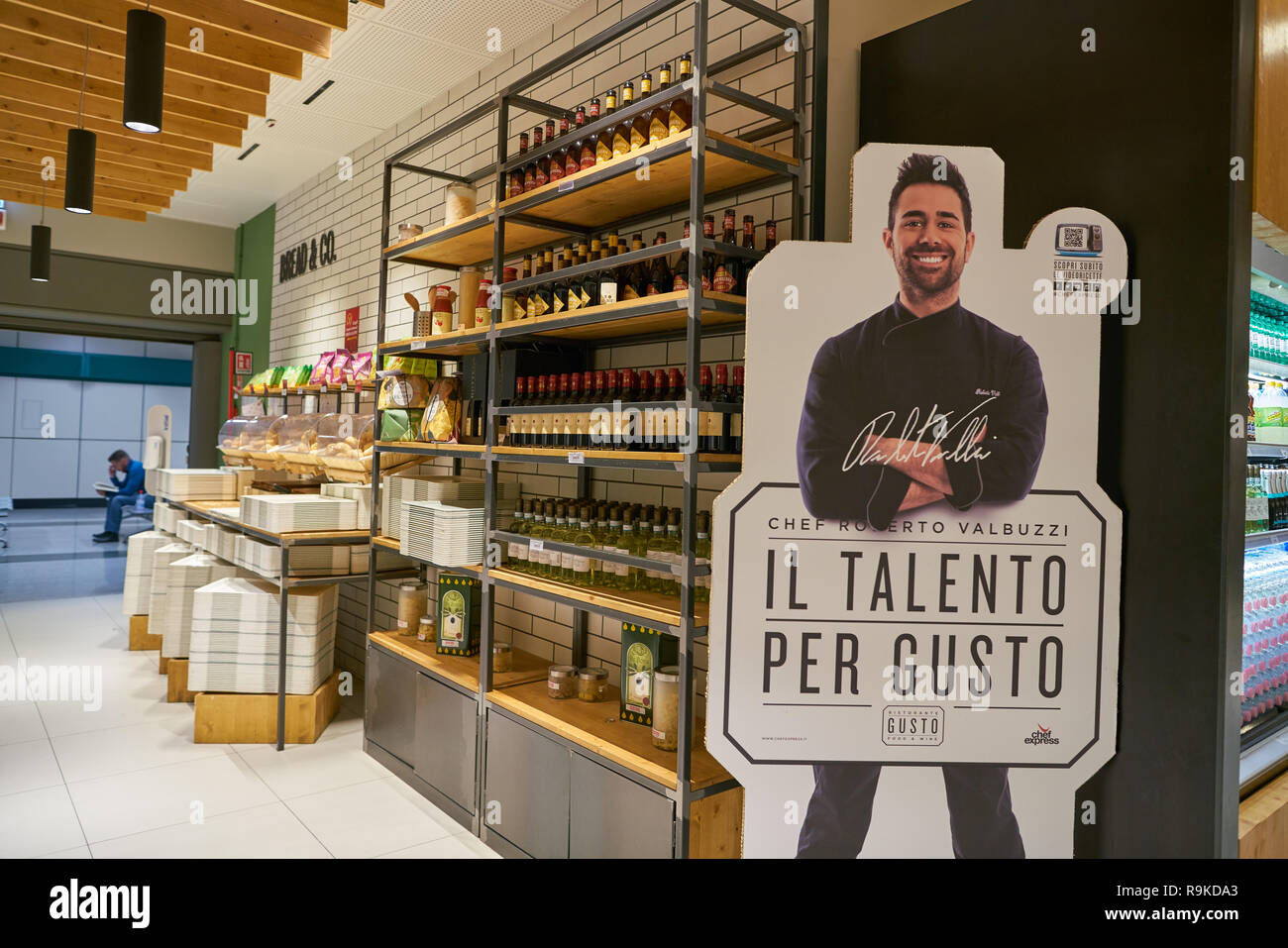 ROME, ITALY - CIRCA NOVEMBER, 2017: Gusto Restaurant in Fiumicino International Airport 'Leonardo da Vinci' Stock Photo