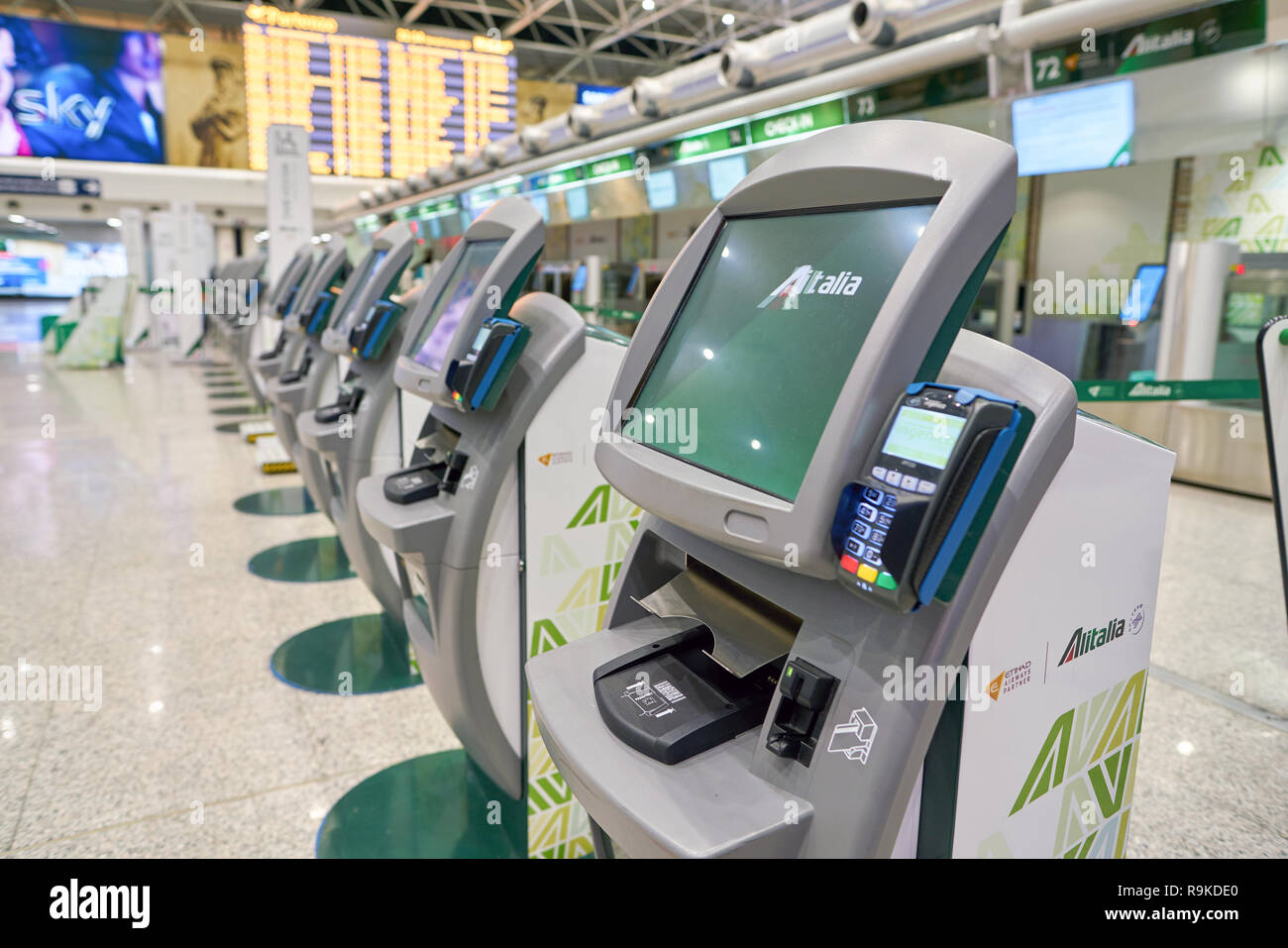ROME, ITALY - CIRCA NOVEMBER, 2017: self check-in kiosks with ...