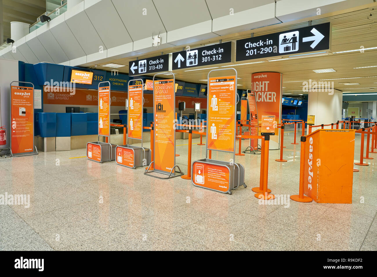 ROME ITALY CIRCA NOVEMBER 2017 EasyJet Check in Area In Fiumicino 