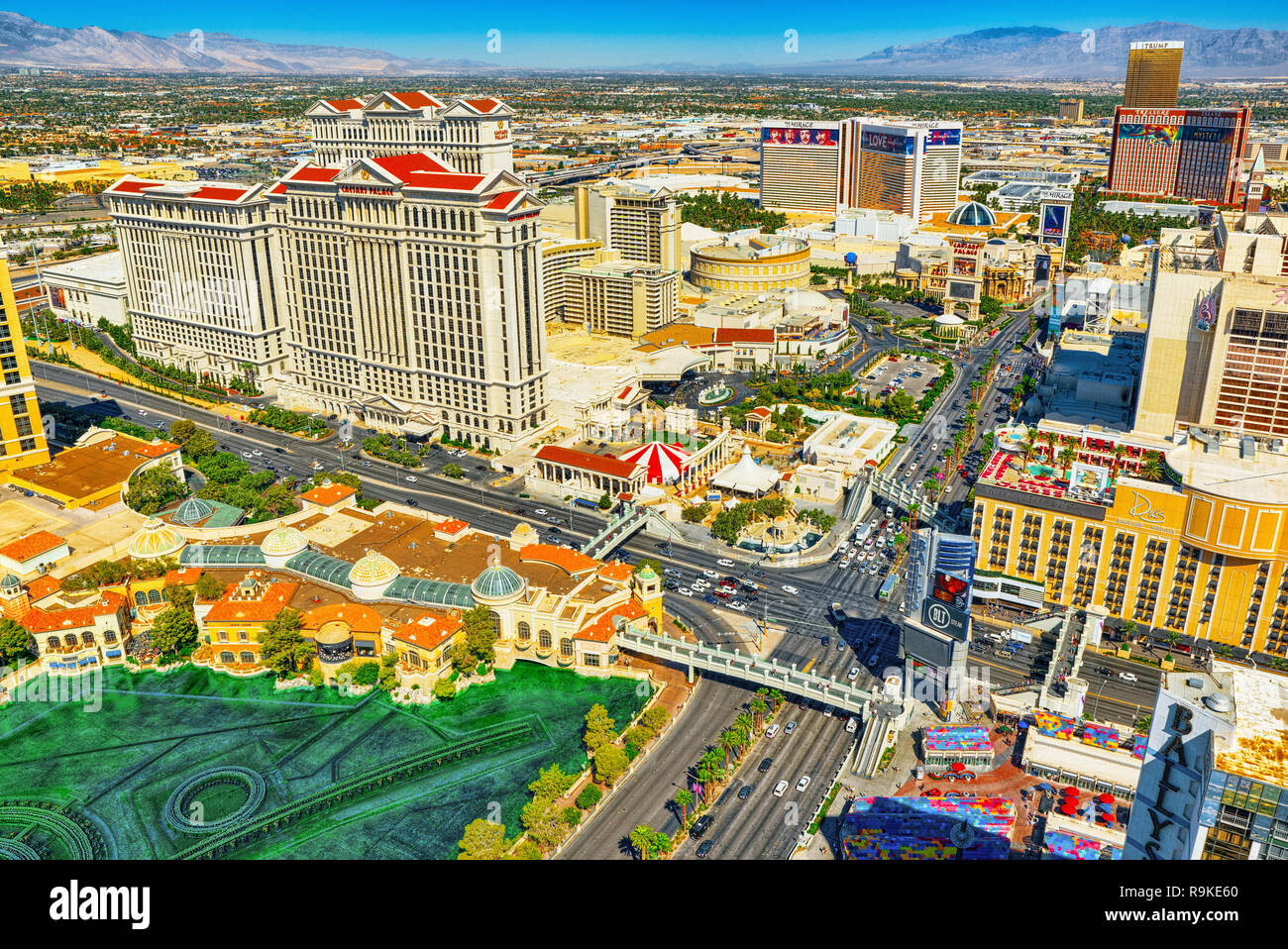 Las Vegas, Nevada, USA - September 17, 2018: Main street of Las Vegas is the Strip. View from above. Stock Photo