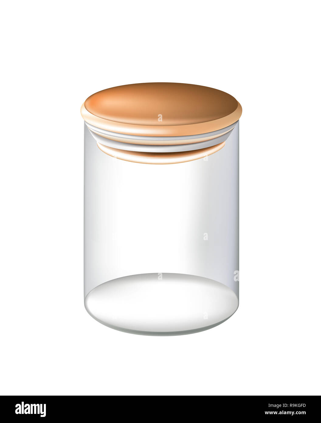 Clear cylindrical glass jar with a rubber seal lid Stock Photo