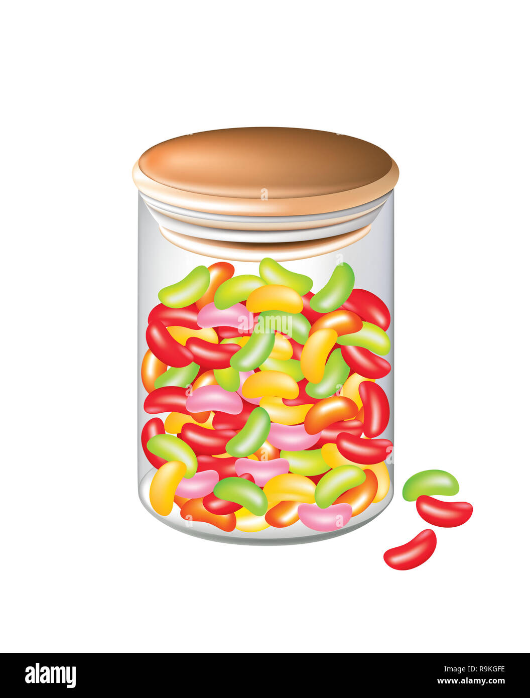 colorful jellybeans in an airtight glass jar isolated Stock Photo