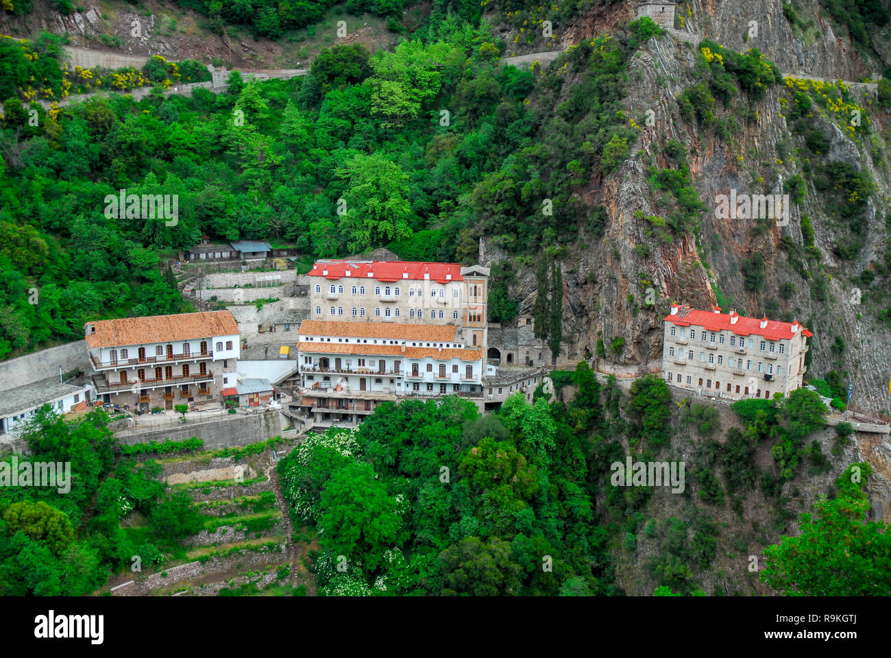 Exterior of a small monastery in the mountains of Northern Greece Stock Photo
