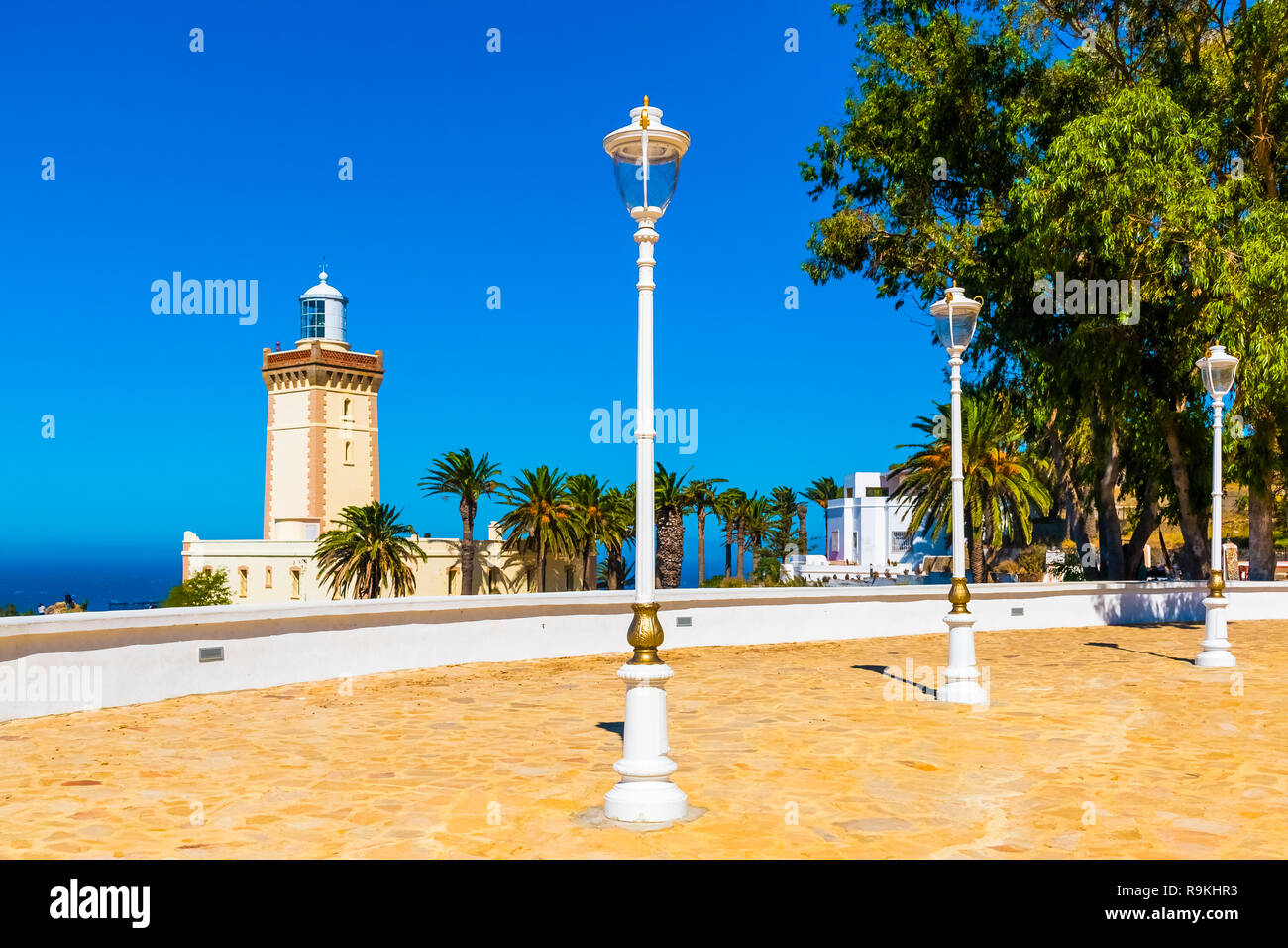 Beautiful Lighthouse of Cap Spartel close to Tanger city and Gibraltar, Morocco in Africa Stock Photo