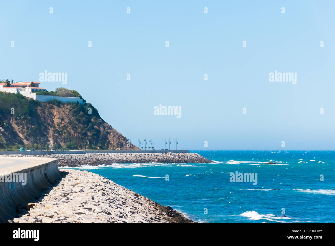 Atlantic ocean coast of Tanger city close Gibraltar strait, Morocco in Africa Stock Photo