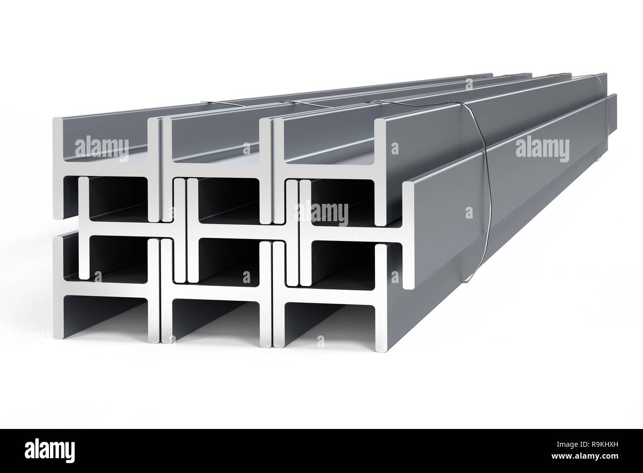 Stack of steel I-beams - 3D render Stock Photo