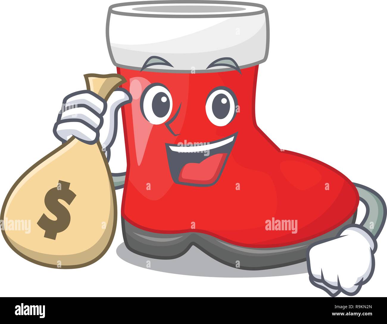 With money bag christmas santa boots with shape cartoon Stock Vector
