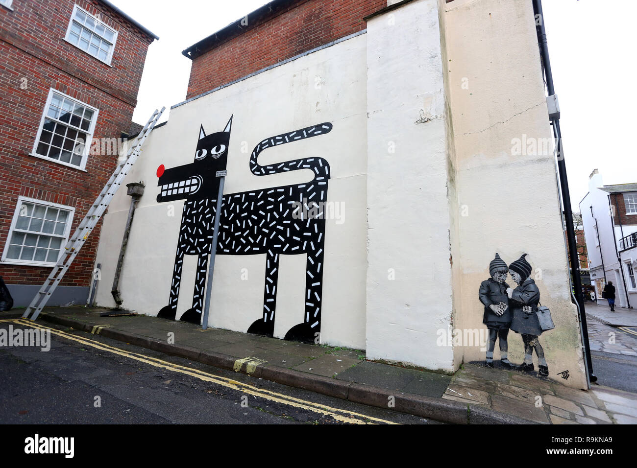 Graffiti art by artist Joachim, (Rosh Boroumand a Belgian street artist) in Chichester, West Sussex, UK. Stock Photo
