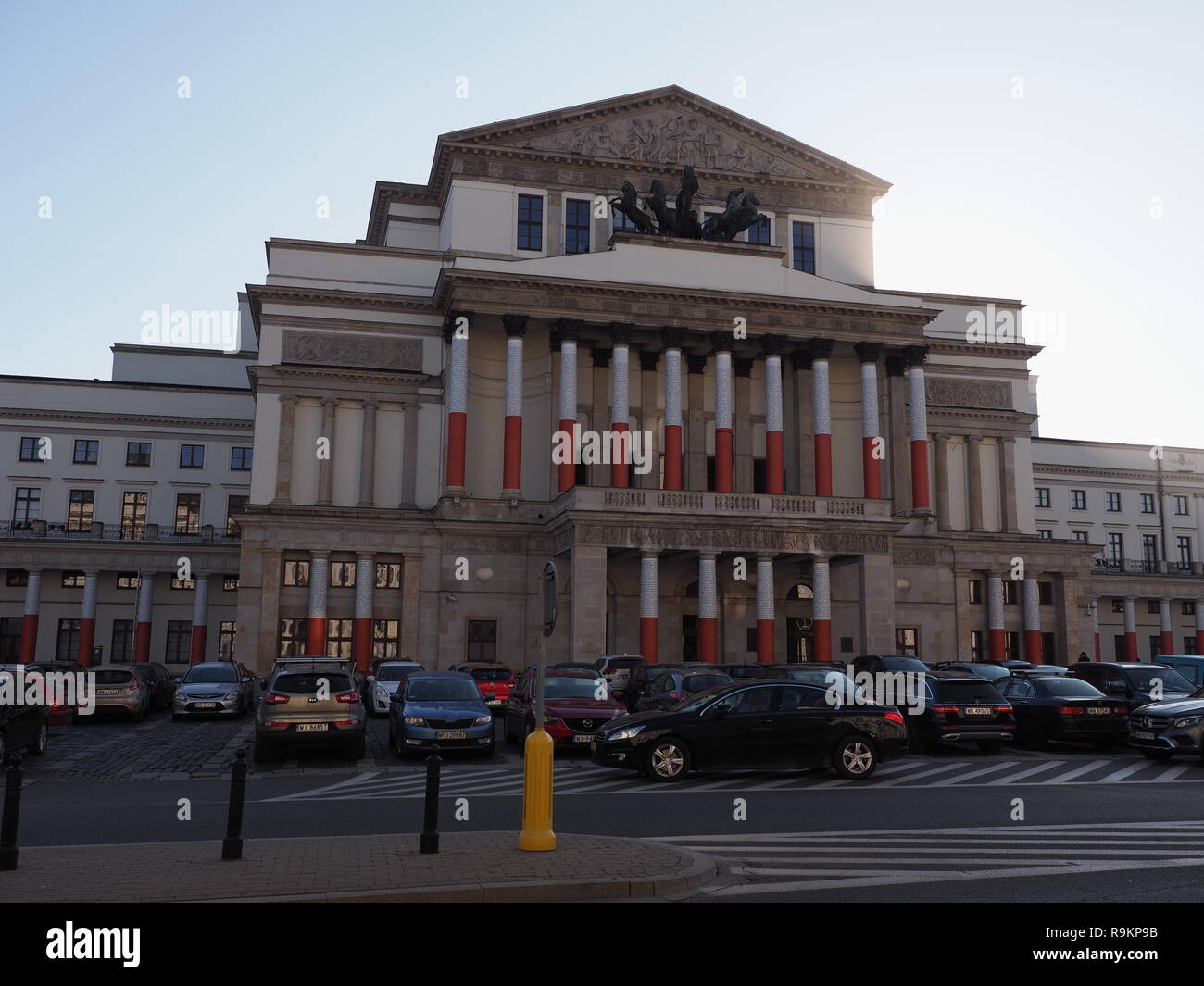 WARSAW, POLAND on DECEMBER 2018: Front of Grand Theatre and National Opera, Polish: Teatr Wielki i Opera Narodowa in european capital city with clear  Stock Photo
