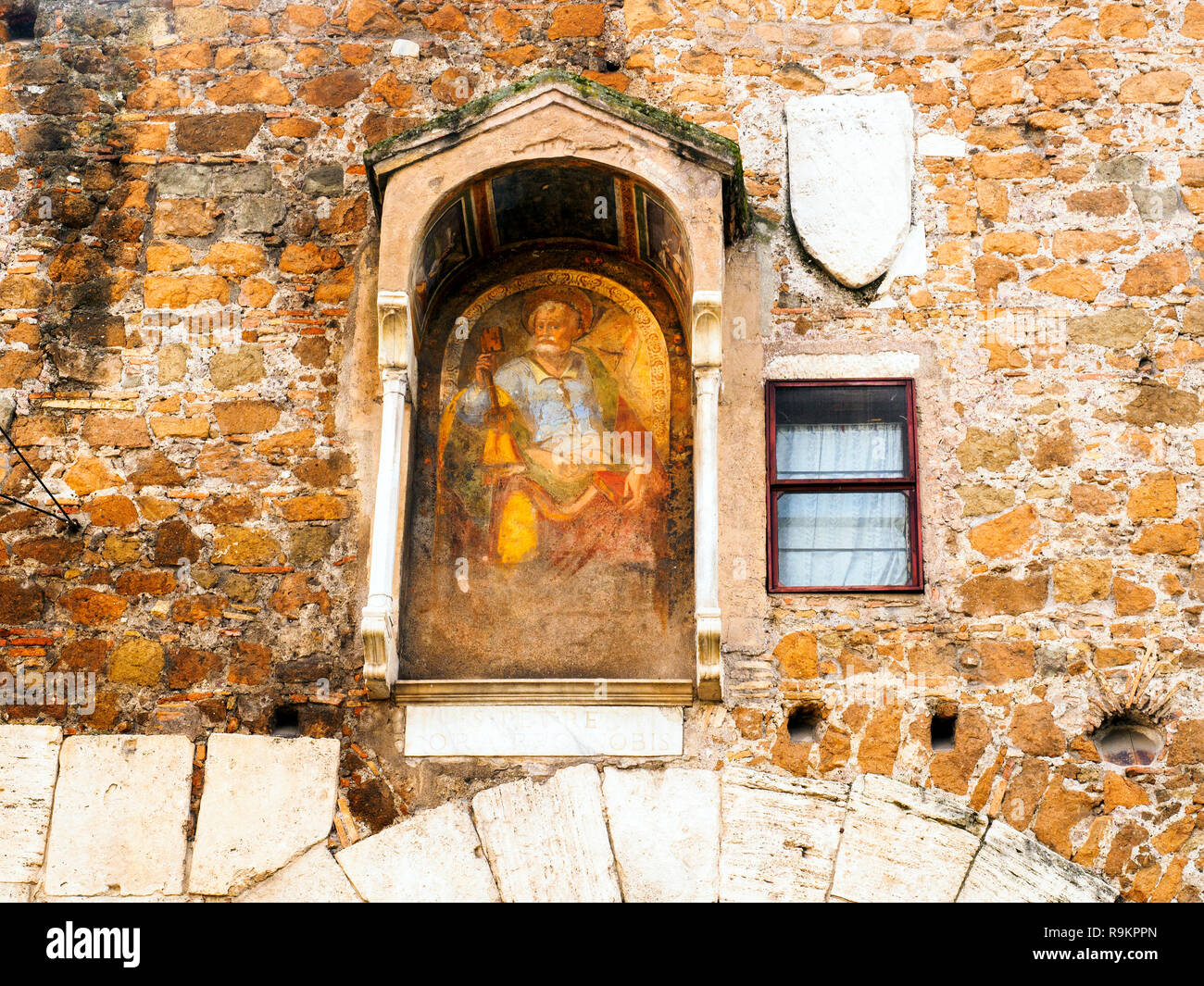 Tabernacle on the facade of Porta San Paolo - Rome, Italy Stock Photo