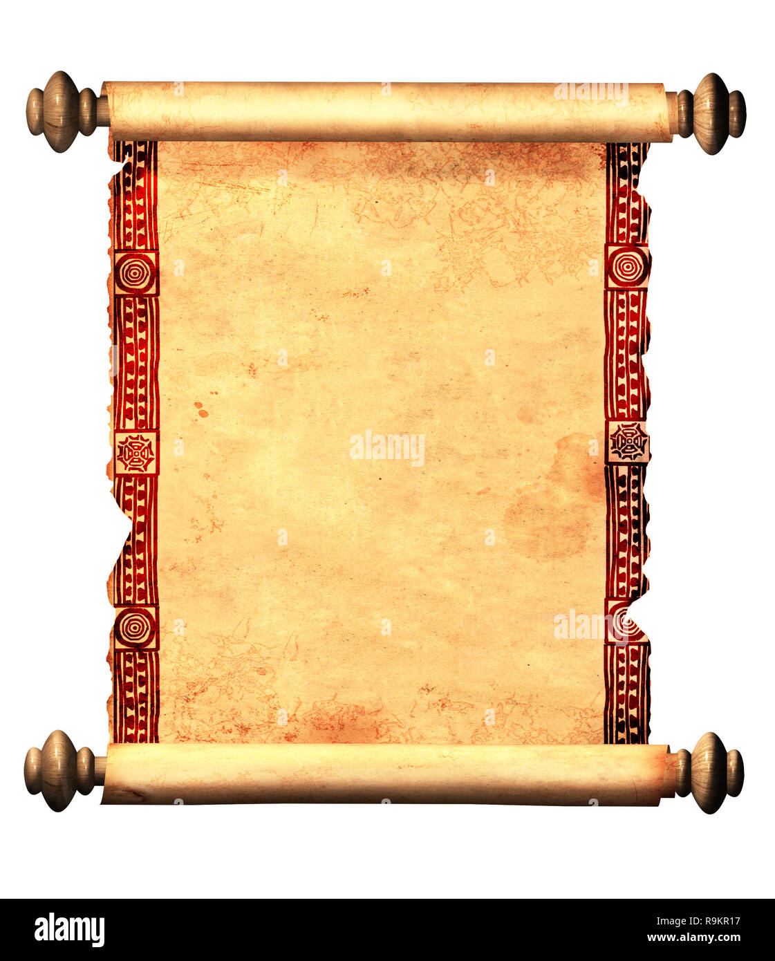 Scroll of old parchment with decorative ornament. Object isolated on