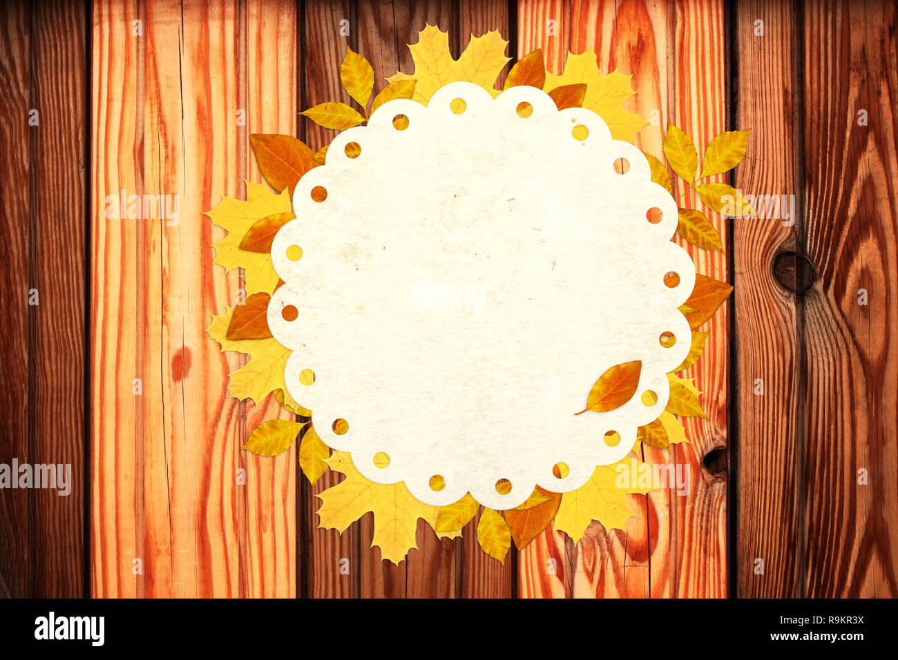 Grunge background with autumn leaves and old wood texture Stock Photo ...