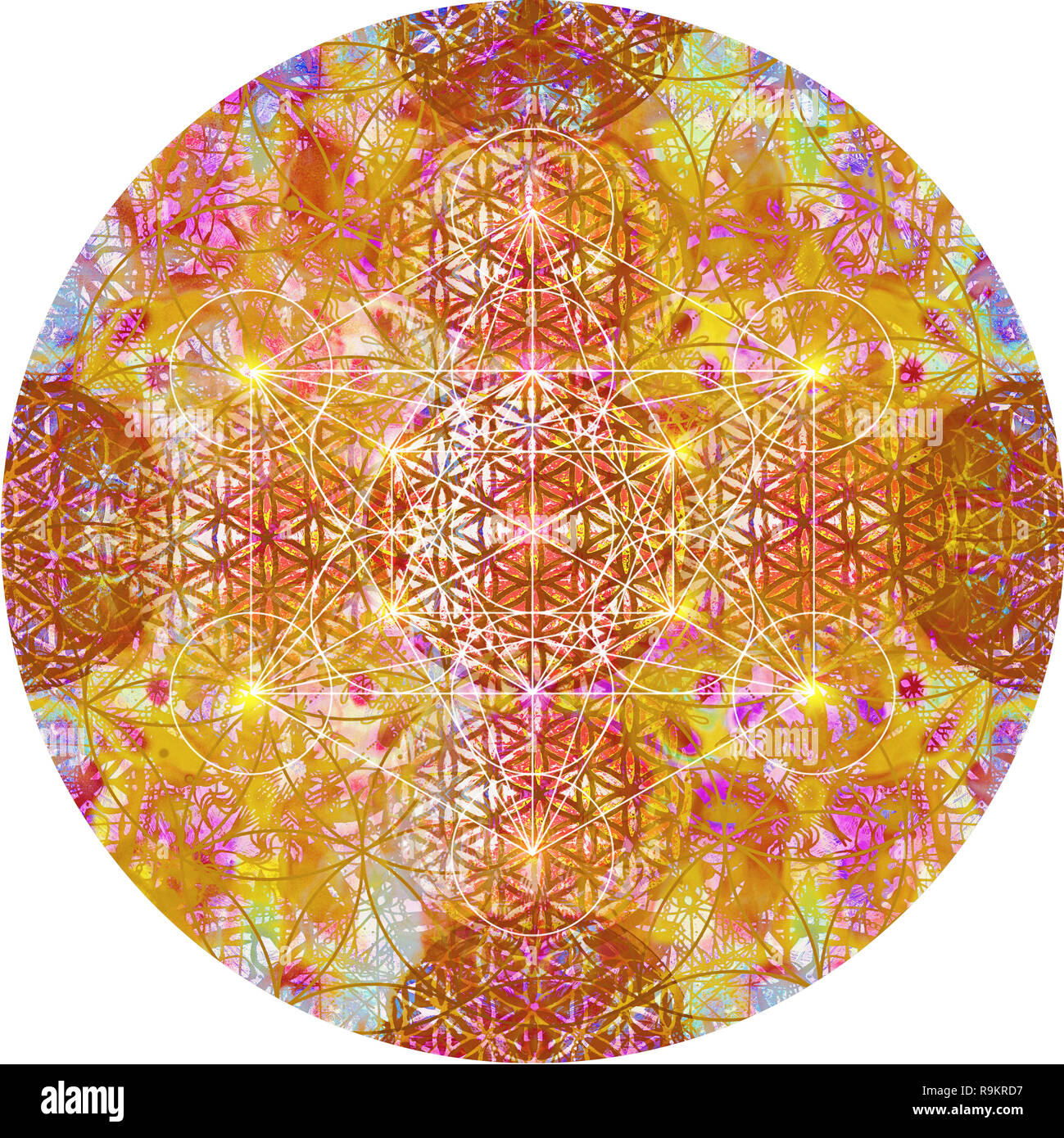 Abstract mandala with flower of life and metatron cube Stock Photo