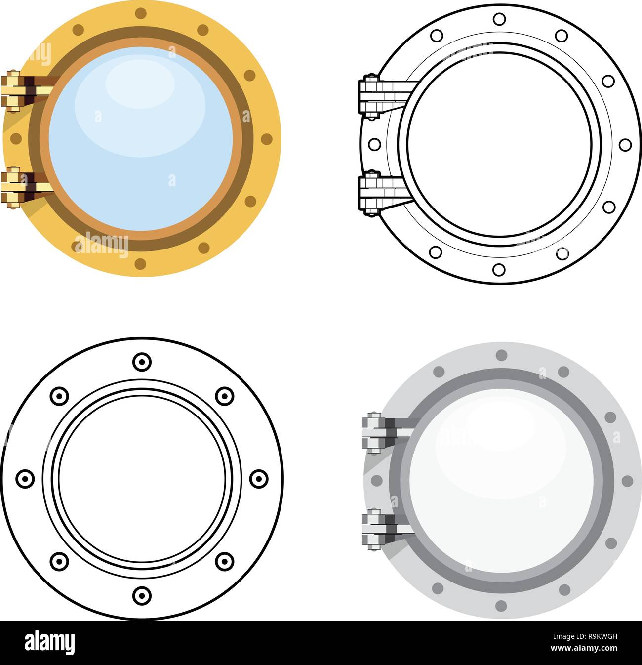 Porthole in flat style. Vector set illustration isolated on white Stock