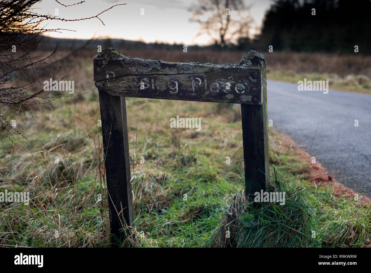 old signpost saying passing place Stock Photo