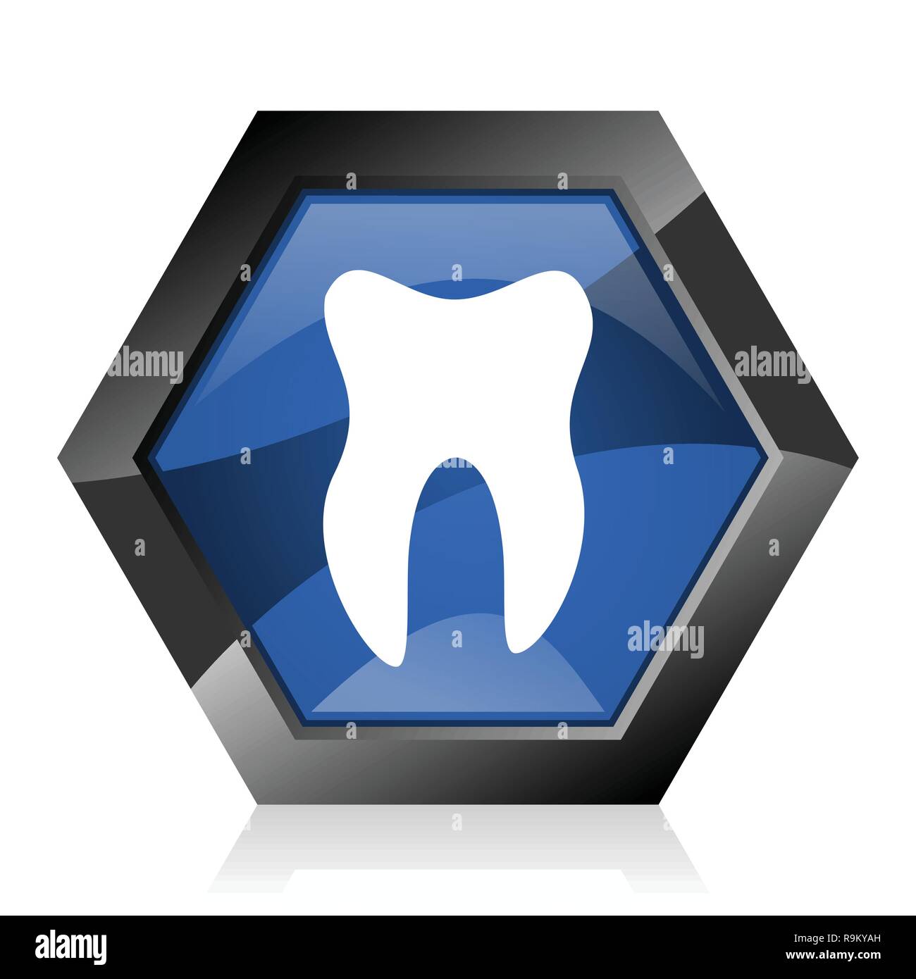Tooth dark blue glossy hexagon geometric diamond vector web icon with ...