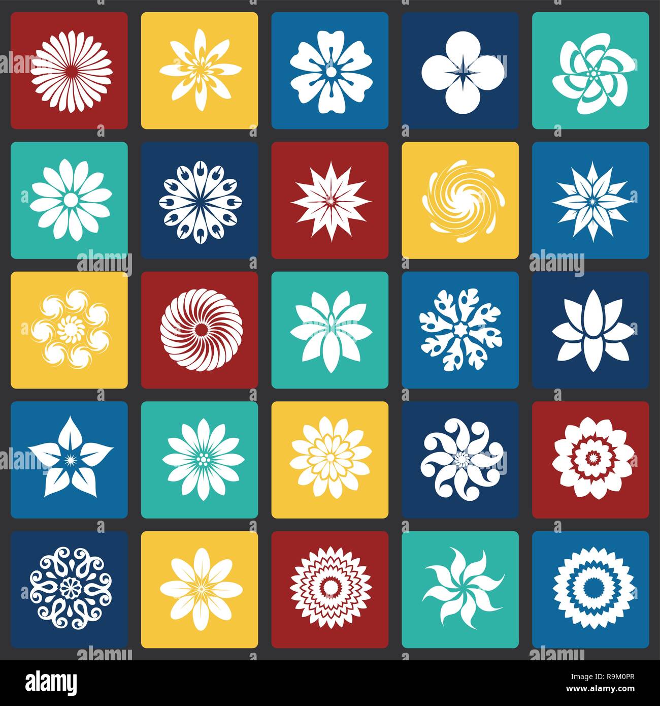 Flower icons set on color squares background for graphic and web design ...