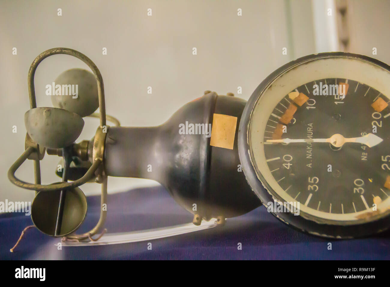 Vintage old hemispherical cup anemometer, a device used for measuring the speed of wind, and is